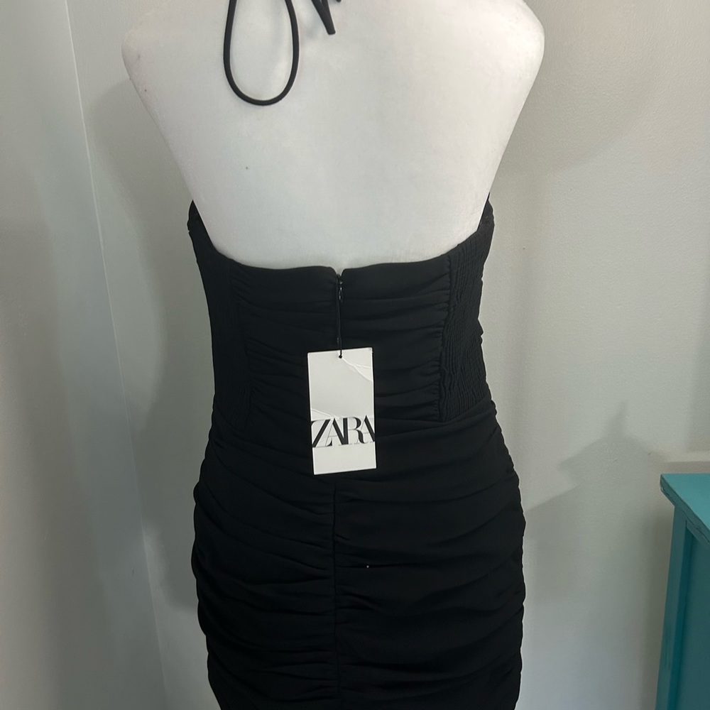 NWT ZARA Ruched Haltered Mini Dress, Size: L, Color: Black - Picture 6 of 7